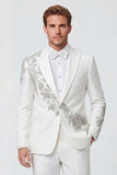 White 2 Piece Peak Lapel One Button Men's Wedding Suits with Beading