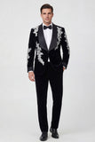 Shawl Lapel Black One Button Men's Wedding Suit Jacket with Appliques