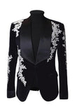 Shawl Lapel Black One Button Men's Wedding Suit Jacket with Appliques