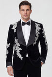 Shawl Lapel Black One Button Men's Wedding Suit Jacket with Appliques