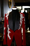 Shawl Lapel Black One Button Men's Wedding Suit Jacket with Appliques