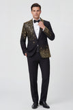 Shawl Lapel 2 Piece Black One Button Men's Prom Suits with Beading