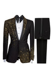 Shawl Lapel 2 Piece Black One Button Men's Prom Suits with Beading