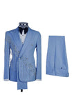 Shawl Lapel 2 Piece Light Blue Double Breasted Men's Prom Suits with Beading