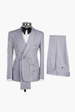 Shawl Lapel 2 Piece Light Blue Double Breasted Men's Prom Suits with Beading