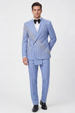 Shawl Lapel 2 Piece Light Blue Double Breasted Men's Prom Suits with Beading
