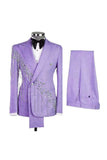 Shawl Lapel 2 Piece Light Blue Double Breasted Men's Prom Suits with Beading
