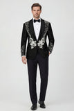 2 Piece Black Shawl Lapel One Button Beaded Men's Wedding Suits