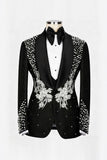 2 Piece Black Shawl Lapel One Button Beaded Men's Wedding Suits