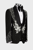 2 Piece Black Shawl Lapel One Button Beaded Men's Wedding Suits