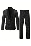 2 Piece Black One Button Shawl Lapel Glitter Men's Suits