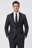 2 Piece Black One Button Shawl Lapel Glitter Men's Suits