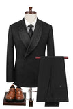Black 2 Piece Shawl Lapel One Button Jacquard Men's Prom Suits with Beading