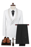 Black 2 Piece Shawl Lapel One Button Jacquard Men's Prom Suits with Beading