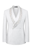 Black 2 Piece Shawl Lapel One Button Jacquard Men's Prom Suits with Beading