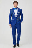 Blue One Button Notch Lapel Beaded Men's Prom Suits