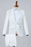 Blue One Button Notch Lapel Beaded Men's Prom Suits