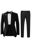 2 Piece Shawl Lapel Black One Button Men's Prom Suits with Beading
