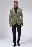 Sparkly Gold Notch Lapel Single Breasted Beaded Men's Jacket