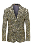 Sparkly Gold Notch Lapel Single Breasted Beaded Men's Jacket