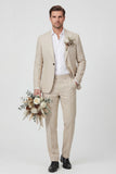 Sky Blue Peak Lapel One Button 2 Piece Linen Blend Men's Wedding Suits