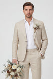 Sky Blue Peak Lapel One Button 2 Piece Linen Blend Men's Wedding Suits