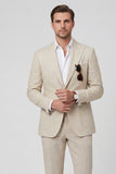 Sky Blue Peak Lapel One Button 2 Piece Linen Blend Men's Wedding Suits
