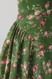 Strapless A-Line Chiffon Dark Green Midi Floral Dress