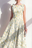 A-Line Light Green Bateau Neck Chiffon Midi Floral Dress