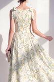 A-Line Light Green Bateau Neck Chiffon Midi Floral Dress