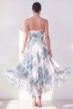 A-Line Orange Flower Strapless Chiffon Ruched Midi Dress