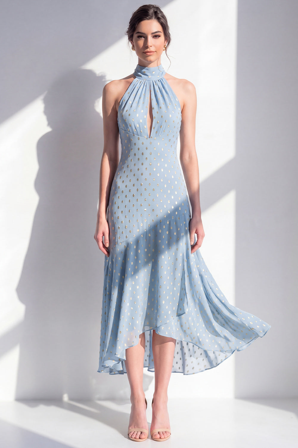 Zapaka Women Olive Midi Dress A-Line Halter Neck Chiffon Wedding Guest Dress, Blue / UK22 Zapaka Women Olive Midi Dress A-Line Halter Neck Chiffon Wedding Guest Dress, Blue / UK22