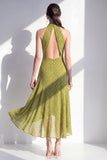 Olive A-Line Halter Neck Chiffon Midi Dress