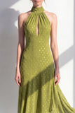 Olive A-Line Halter Neck Chiffon Midi Dress