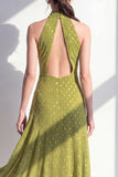 Olive A-Line Halter Neck Chiffon Midi Dress
