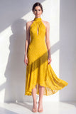 Olive A-Line Halter Neck Chiffon Midi Dress