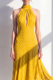 Olive A-Line Halter Neck Chiffon Midi Dress