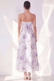 Lilac Flower A-Line Strapless Chiffon Midi Dress