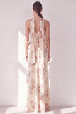 Apricot Strapless Corset Maxi Floral Dress with Neck Scarf