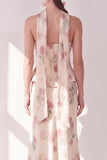 Apricot Strapless Corset Maxi Floral Dress with Neck Scarf