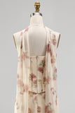Apricot Strapless Corset Maxi Floral Dress with Neck Scarf