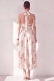 Apricot Halter Neck A-Line Midi Floral Dress