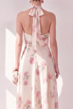Apricot Halter Neck A-Line Midi Floral Dress