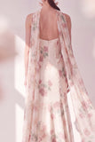 Apricot Mermaid Chiffon Spaghetti Straps Maxi Floral Dress with Slit