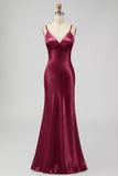 Yellow Spaghetti Straps Sheath Satin Bridesmaid Dress