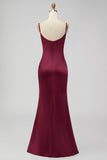 Yellow Spaghetti Straps Sheath Satin Bridesmaid Dress