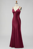 Yellow Spaghetti Straps Sheath Satin Bridesmaid Dress