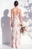 Ivory Red Flower Spaghetti Straps Sheath Bridesmaid Dress