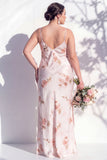 Ivory Red Flower Spaghetti Straps Sheath Bridesmaid Dress