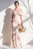 Off The Shoulder Ivory Red Floral Mermaid Bridesmaid Dress
